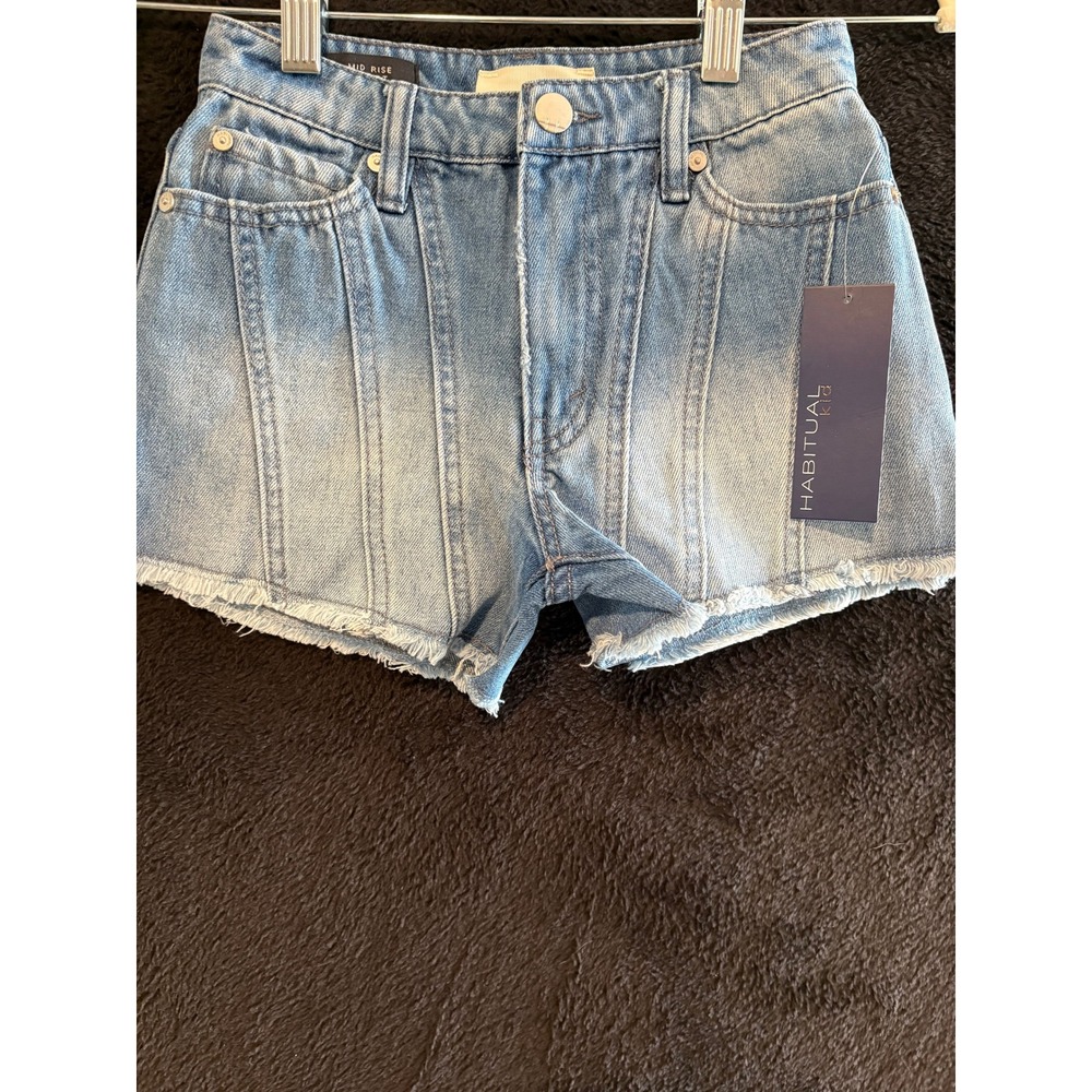 Habitual Kid Denim Shorts Frayed Hem Mid Rise‎ Light Wash Size 7-8